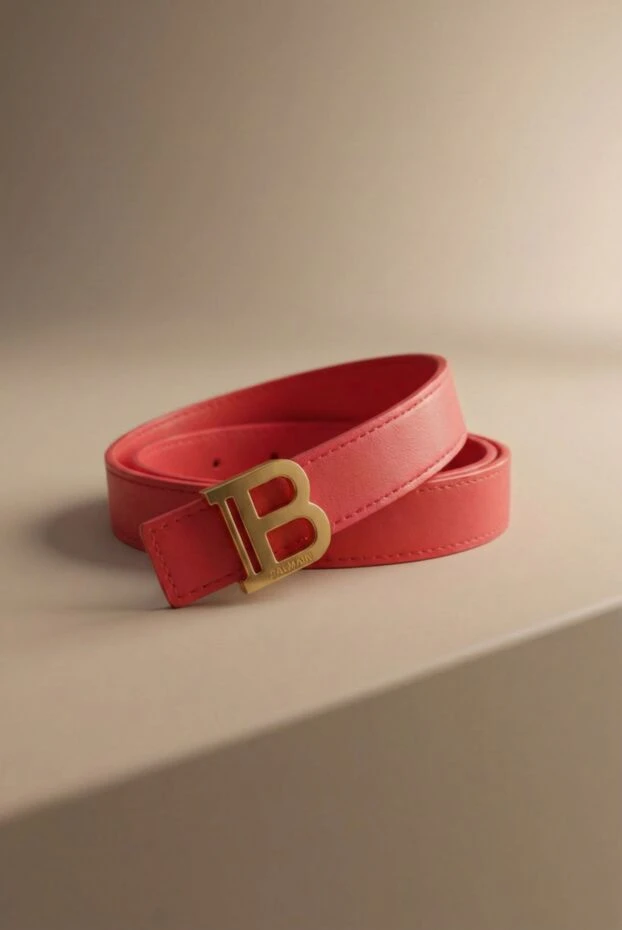 Ремень женский ярко красный кожаный с лого - фото 2