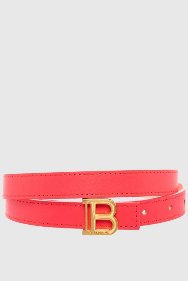 Women's bright red leather belt with logo