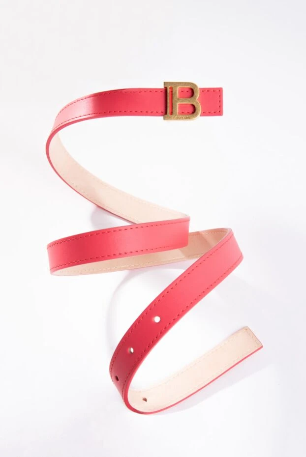 Balmain ремень женский ярко красный кожаный с лого 167082 - фото 2