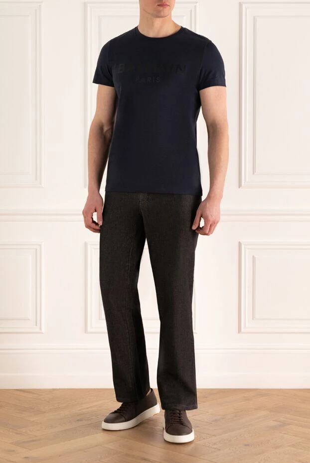 Balmain dark blue t-shirt with matte branding on the chest 195698 - photo 2