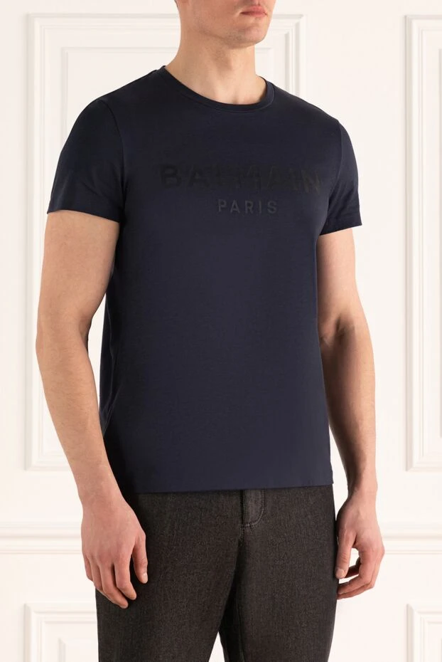 Balmain dark blue t-shirt with matte branding on the chest 195698 - photo 3