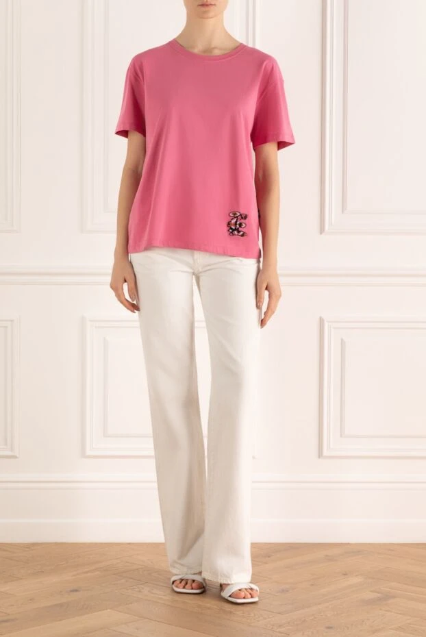 Ermanno Scervino women's cotton pink t-shirt with beaded logo 196904 - photo 2