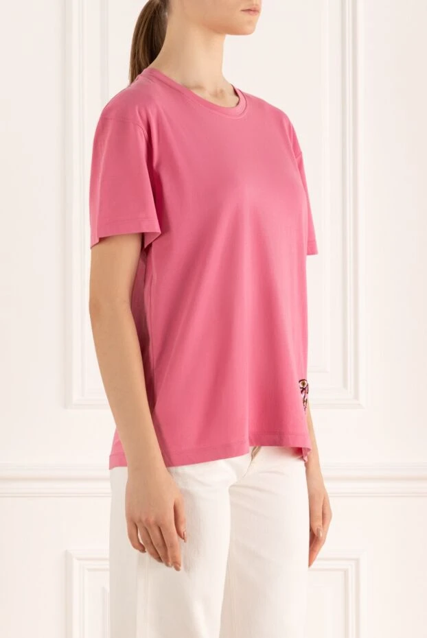 Ermanno Scervino women's cotton pink t-shirt with beaded logo 196904 - photo 3