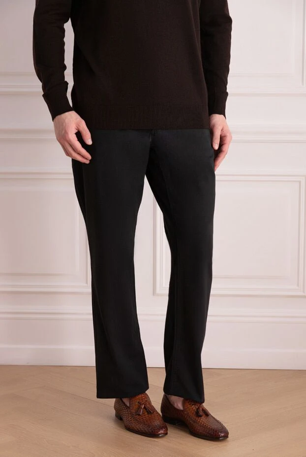 Zilli men's black cotton jeans with leather inserts 197080 - photo 3