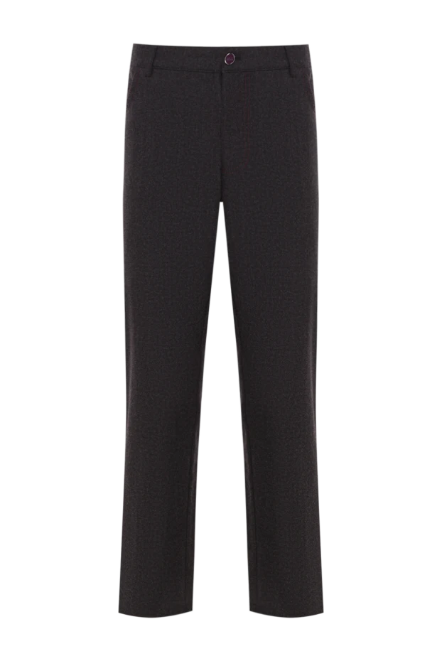 Мужские брюки из шерсти и кашемира тёмно-серые с фирменным лейблом - фото 1