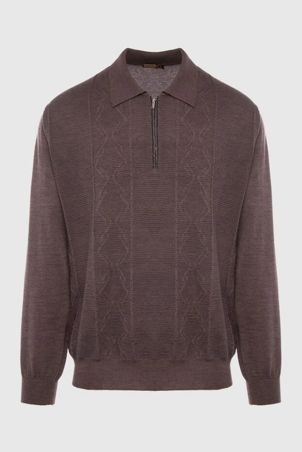 Zilli long sleeve polo from silk, cashmere and crocodile leather brown men's 167404 - photo 1