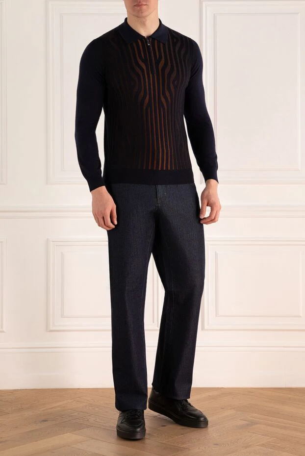 Zilli man long sleeve polo in silk and cashmere blue for men buy with prices and photos 167506 - photo 2
