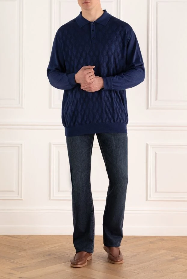 Zilli man long sleeve polo in silk, cashmere and crocodile blue for men buy with prices and photos 167513 - photo 2