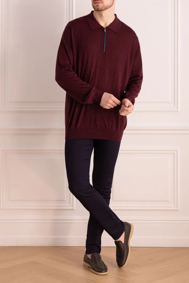 Zilli man long-sleeve polo in silk, cashmere and crocodile skin burgundy for men buy with prices and photos 167514 - photo 2