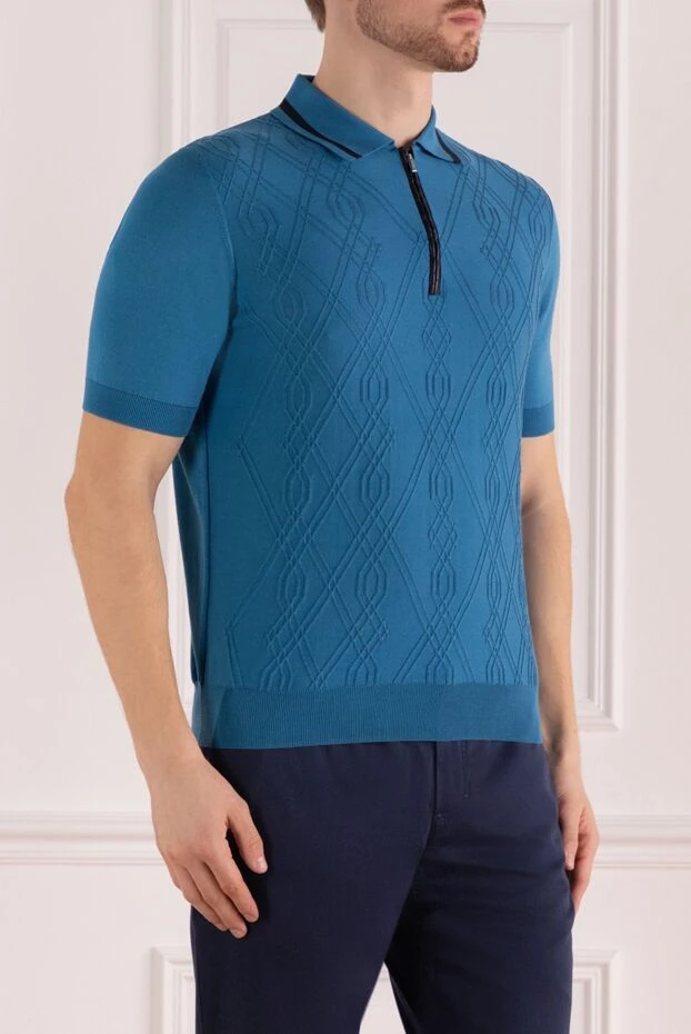 Zilli man blue silk, bamboo and crocodile skin polo for men 167664 - photo 3