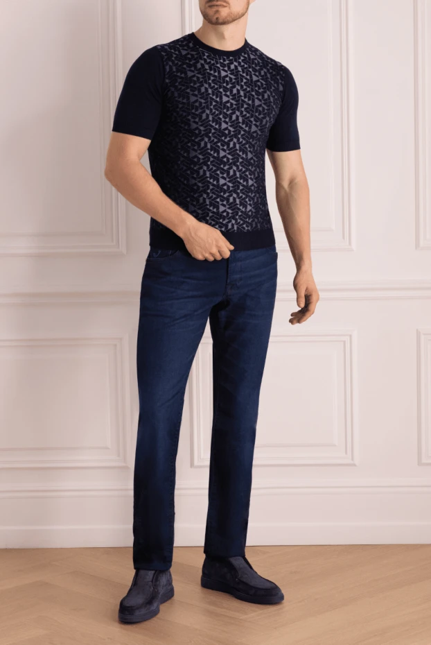 Zilli man short sleeve jumper in silk and cotton blue for men buy with prices and photos 167546 - photo 2