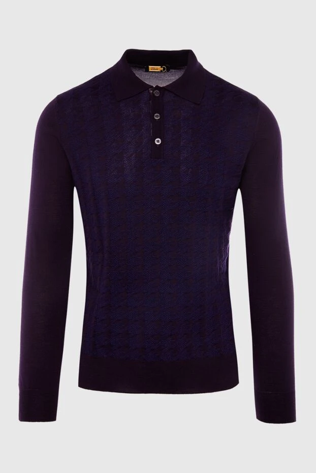 Zilli man long sleeve polo in silk, cashmere and crocodile blue for men 167557 - photo 1