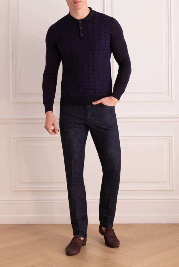 Zilli man long sleeve polo in silk, cashmere and crocodile blue for men buy with prices and photos 167557 - photo 2