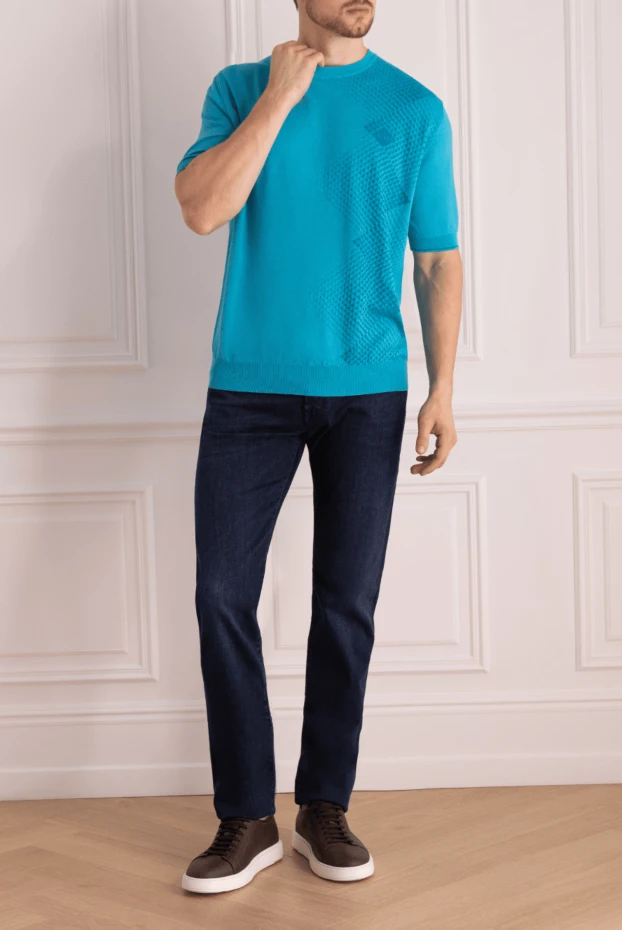 Zilli man short sleeve jumper in silk and cotton blue for men 167561 - photo 2