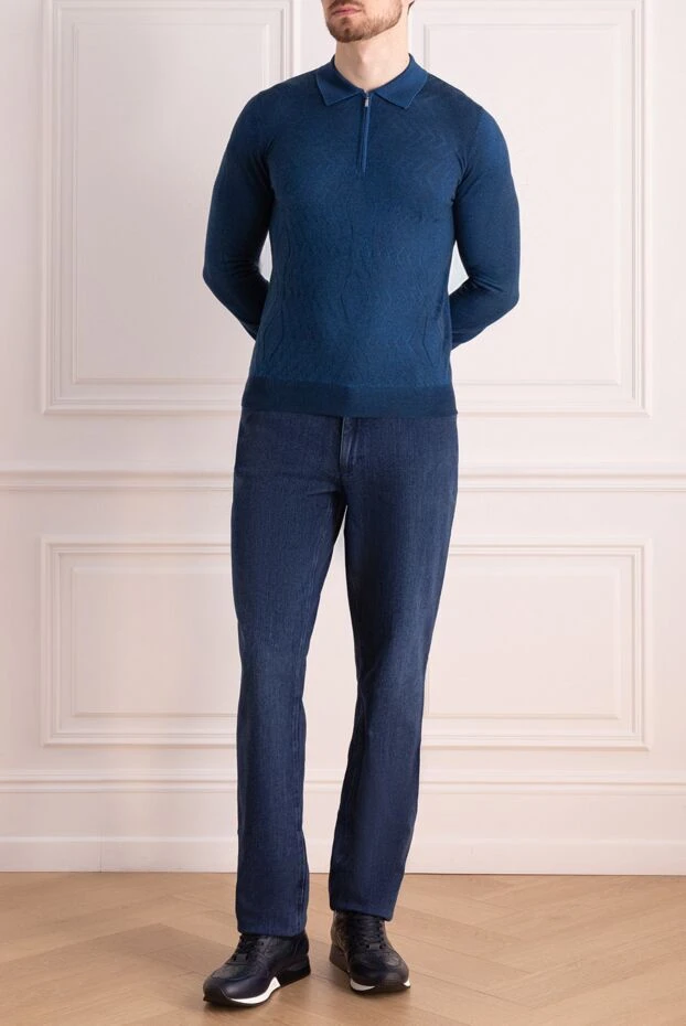 Zilli man long sleeve polo in silk and cashmere blue for men buy with prices and photos 167587 - photo 2