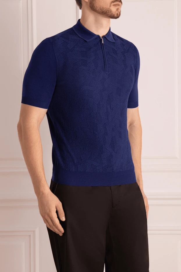 Zilli man blue silk, bamboo and crocodile skin polo for men 167664 - photo 3