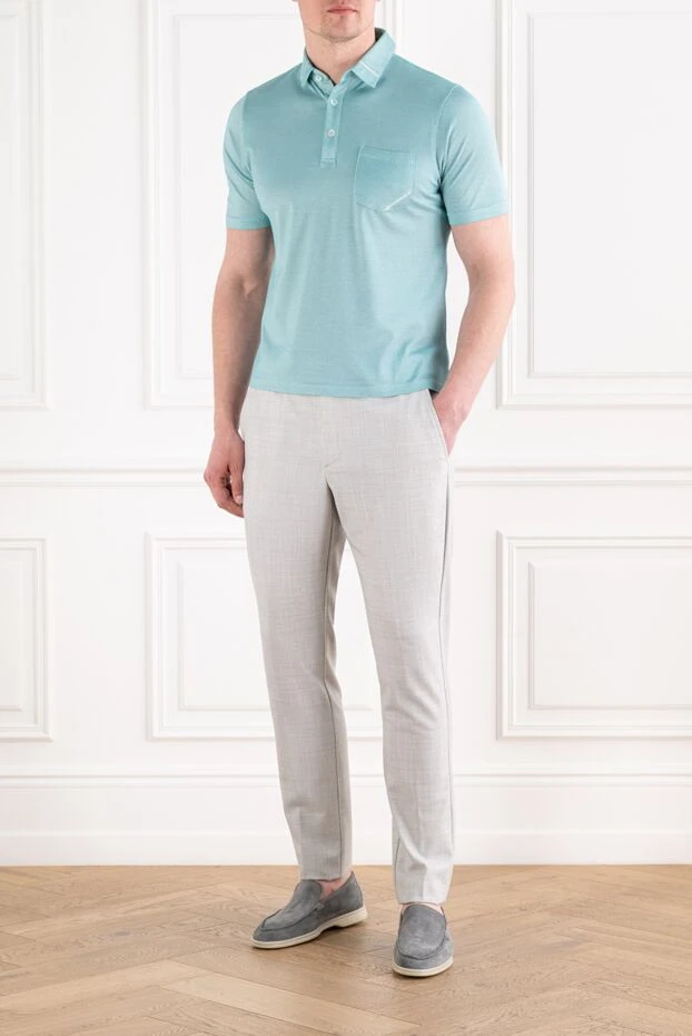 Zilli light blue polo shirt with crocodile leather inserts for men 167609 - photo 2
