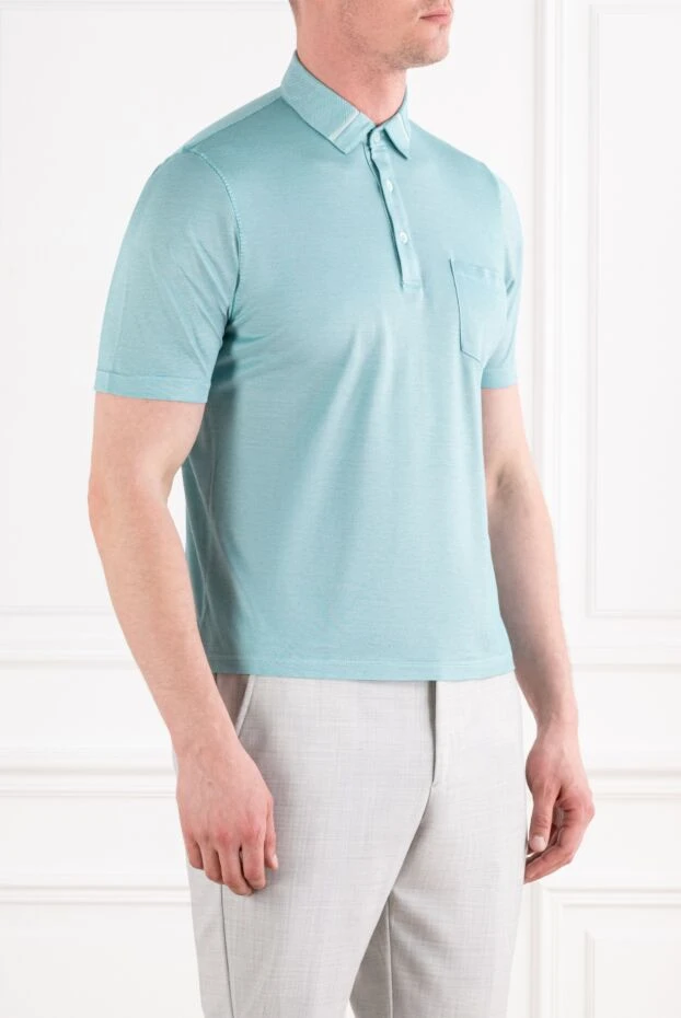 Zilli light blue polo shirt with crocodile leather inserts for men 167609 - photo 3