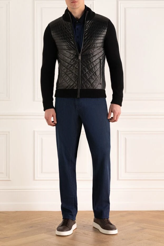 Zilli man men's cardigan made of cashmere and genuine leather, black buy with prices and photos 167616 - photo 2