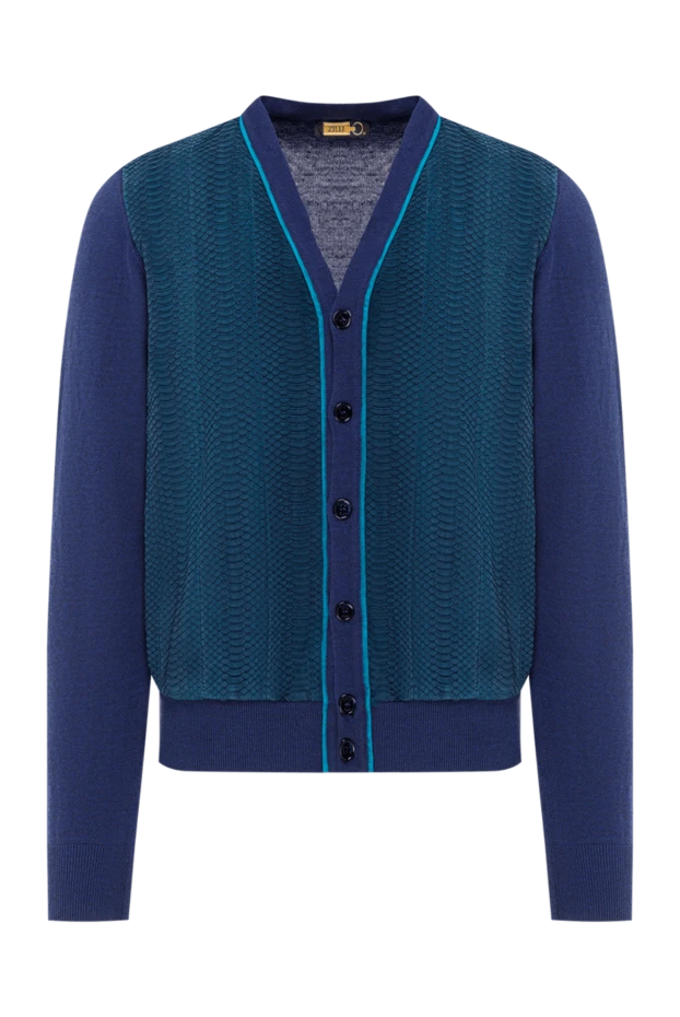 Мужской трикотажный кардиган тёмно-синий с контрастной отделкой - фото 1