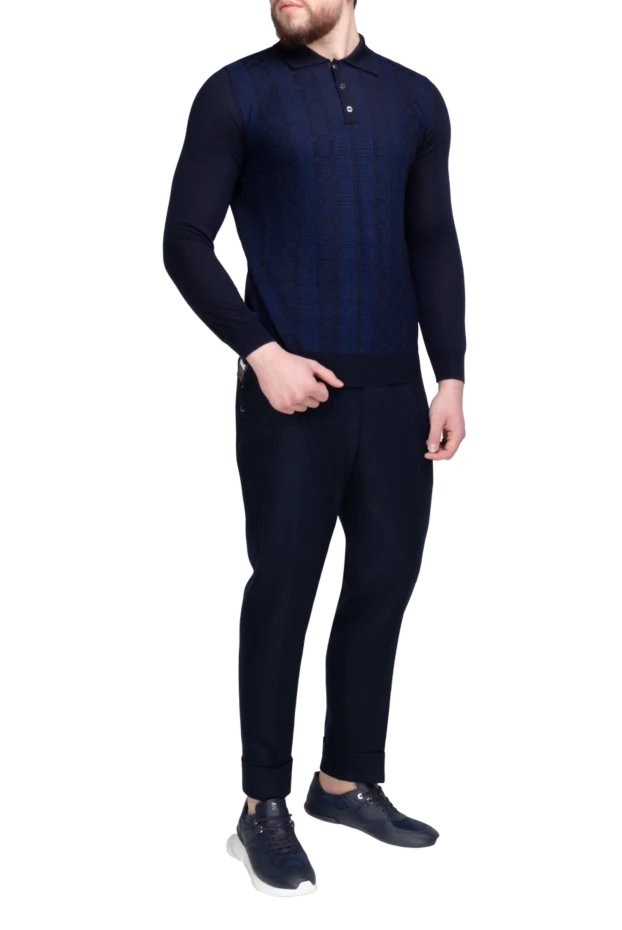 Zilli man long sleeve polo in silk, cashmere and crocodile blue for men buy with prices and photos 167628 - photo 2