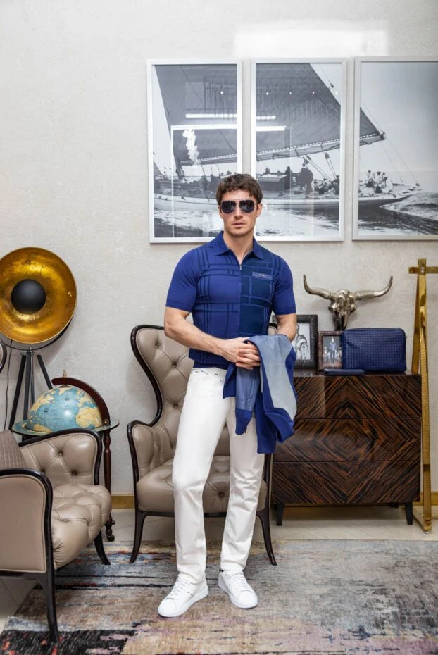 Zilli поло з бавовни та шовку зі вставкою зі шкіри крокодила фіолетове 167631 - фото 2