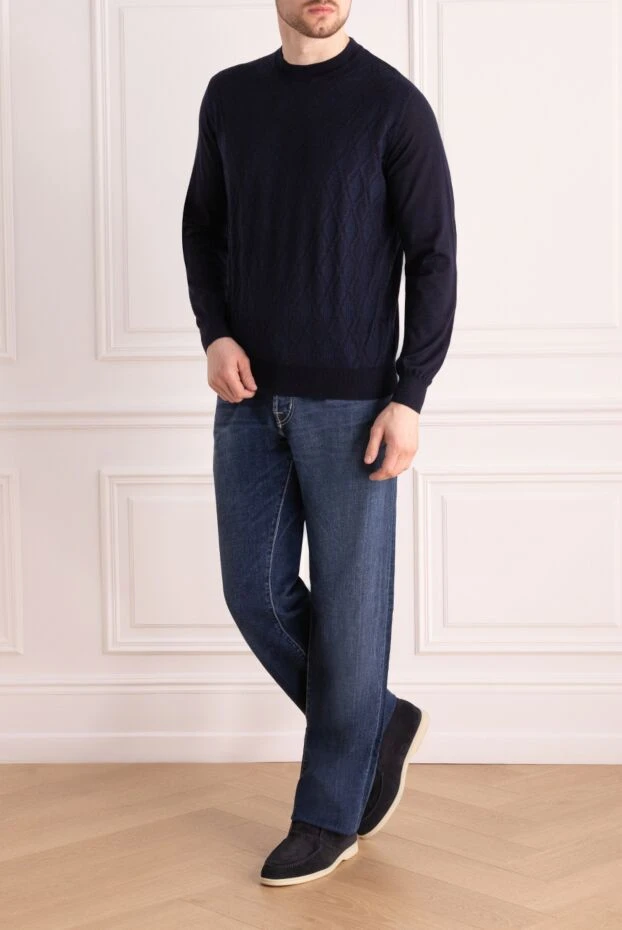 Zilli man men's jumper with a high stand-up collar, cashmere and silk, blue buy with prices and photos 167663 - photo 2