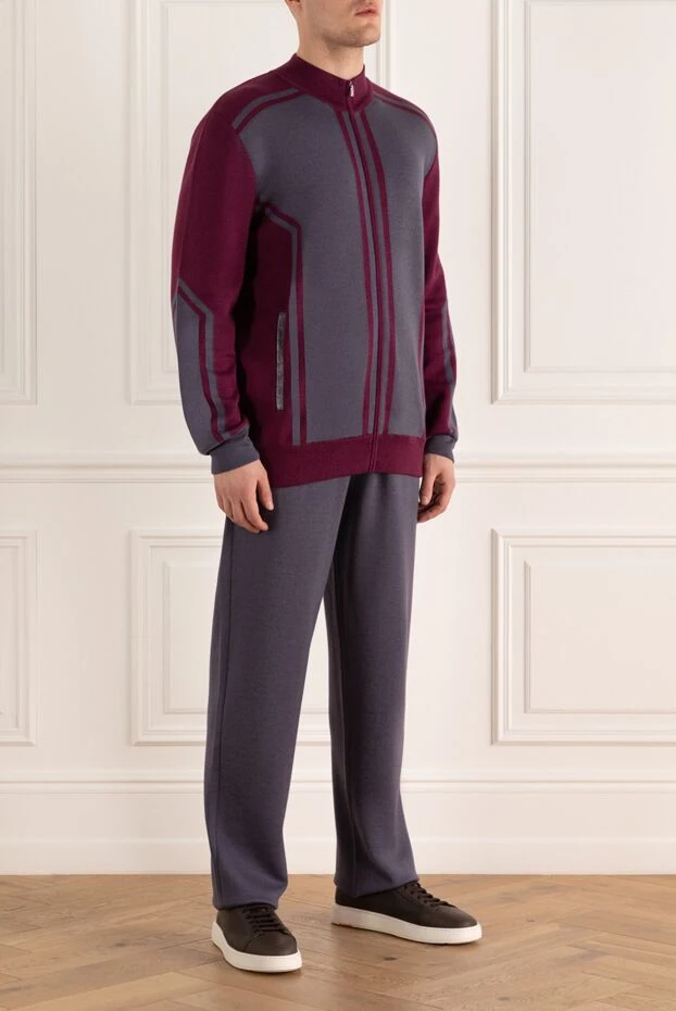 Zilli man men's sports suit made of cashmere, silk and alligator skin, burgundy 167681 - photo 2