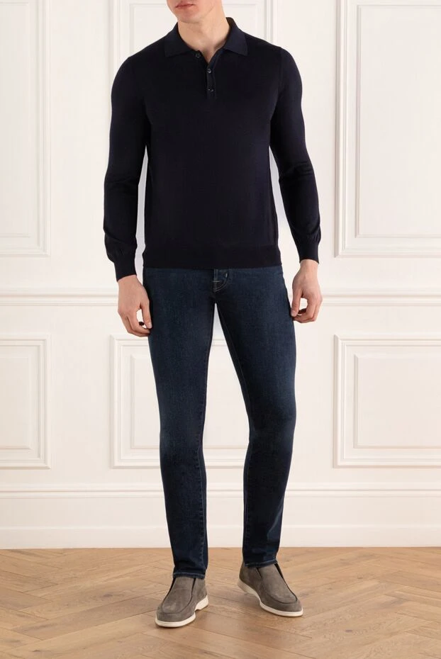 Zilli man long sleeve polo in silk and cashmere blue for men buy with prices and photos 167697 - photo 2