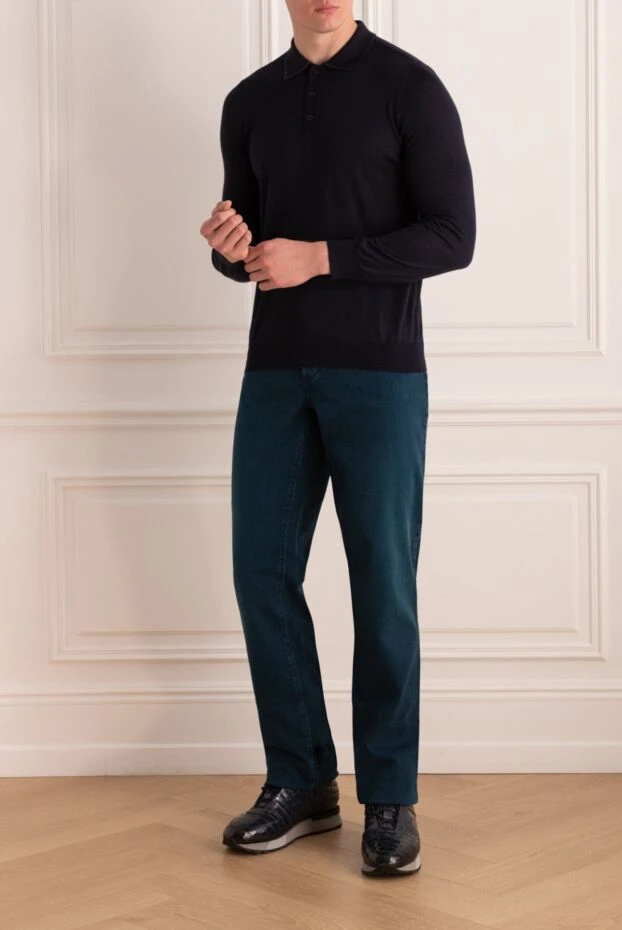 Zilli man long sleeve polo in silk, cashmere and alligator blue for men buy with prices and photos 167698 - photo 2