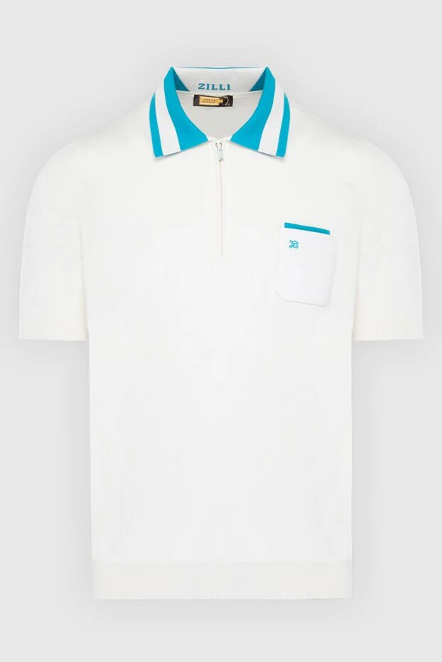 Polo shirt made of cotton, silk and genuine leather white for men