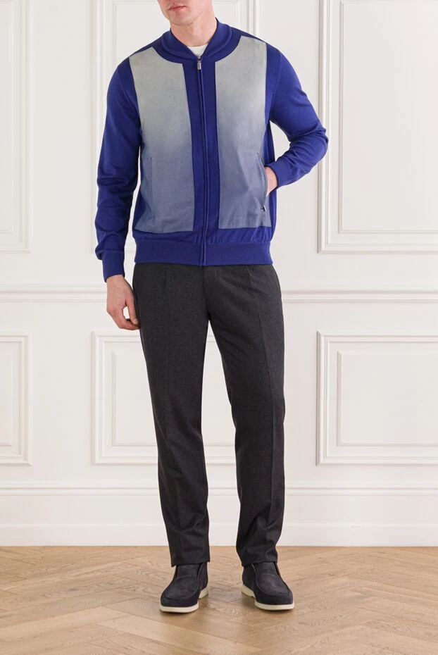 Zilli mens blue cardigan with leather inserts 167717 - photo 2