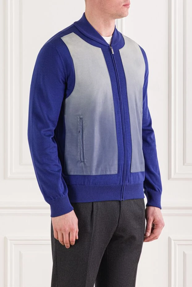 Zilli mens blue cardigan with leather inserts 167717 - photo 3