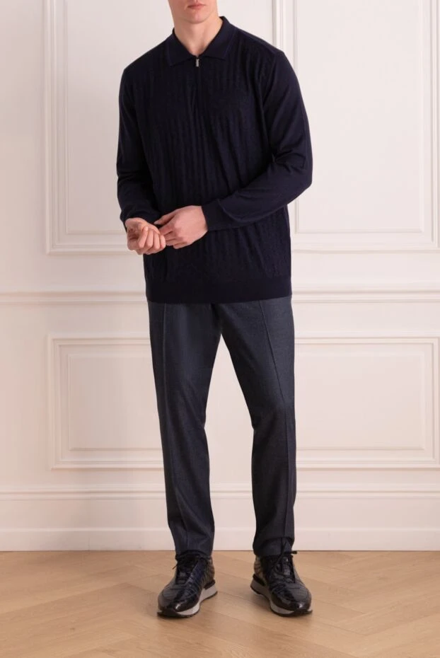 Zilli man long sleeve polo in silk and cashmere blue for men buy with prices and photos 167826 - photo 2