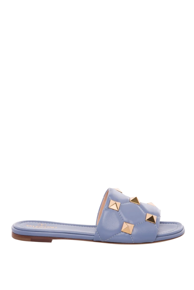 Valentino women's leather slippers with stitching and metal inserts, light blue 167836 - photo 1