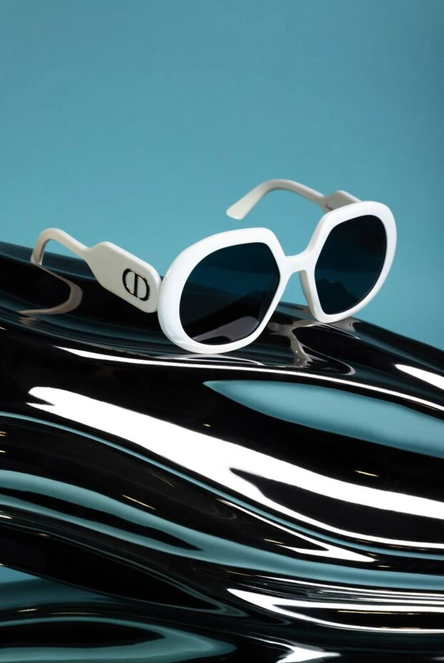 Dior сонцезахисні окуляри жіночі білі круглі з лого на дужках 167859 - фото 2