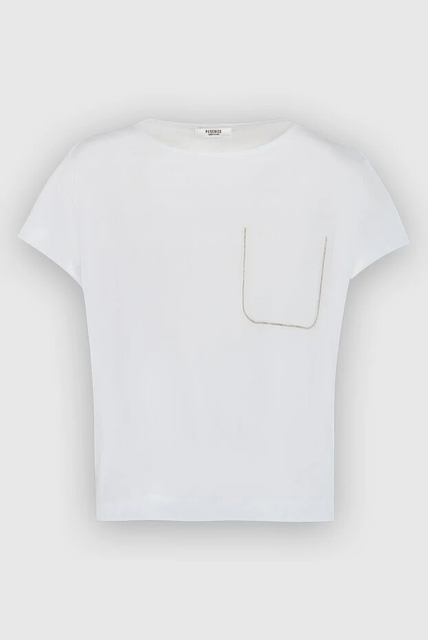 White womens loose-fit T-shirt with decorative faux pocket detailing