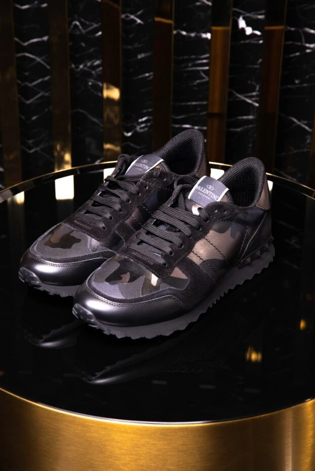 Valentino кроссовки из кожи и канвы черные мужские 168142 - фото 2