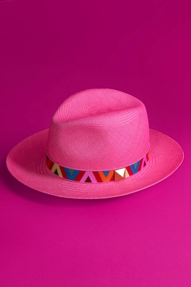 Valentino капелюх бавовняний рожевий жіночий з різнокольоровою стрічкою 168160 - фото 2