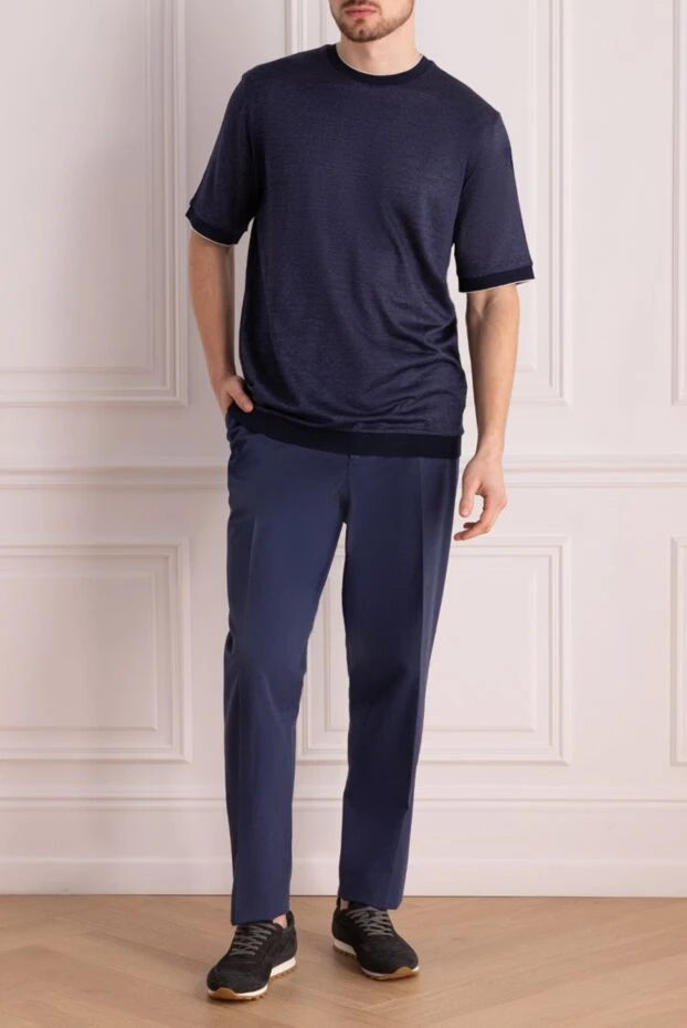 Loro Piana мужские брюки из хлопка и эластана синие мужские купить с ценами и фото 168319 - фото 2