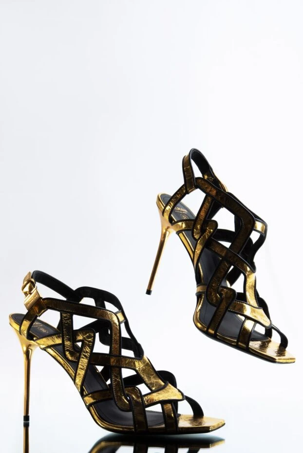 Balmain босоножки женские желтые кожаные в оригинальный дизайн 168343 - фото 2