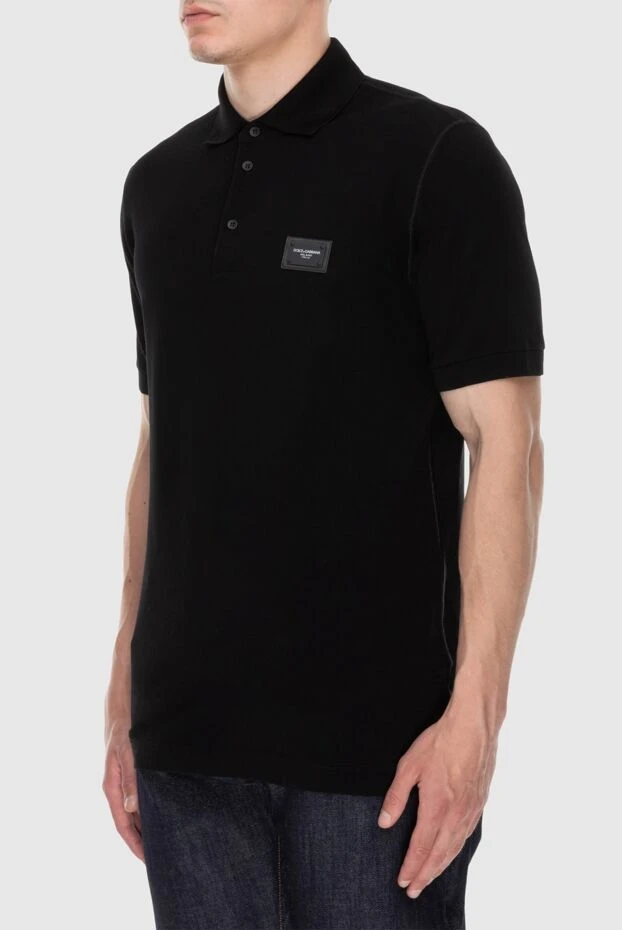 Dolce & Gabbana black cotton polo shirt with a brand logo patch for men 195732 - photo 3