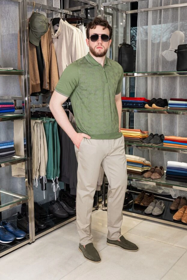 Cesare di Napoli green silk polo shirt with a geometric pattern for men 168409 - photo 2