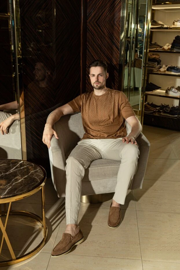 Cesare di Napoli brown silk short-sleeve jumper with pattern for men 168423 - photo 2