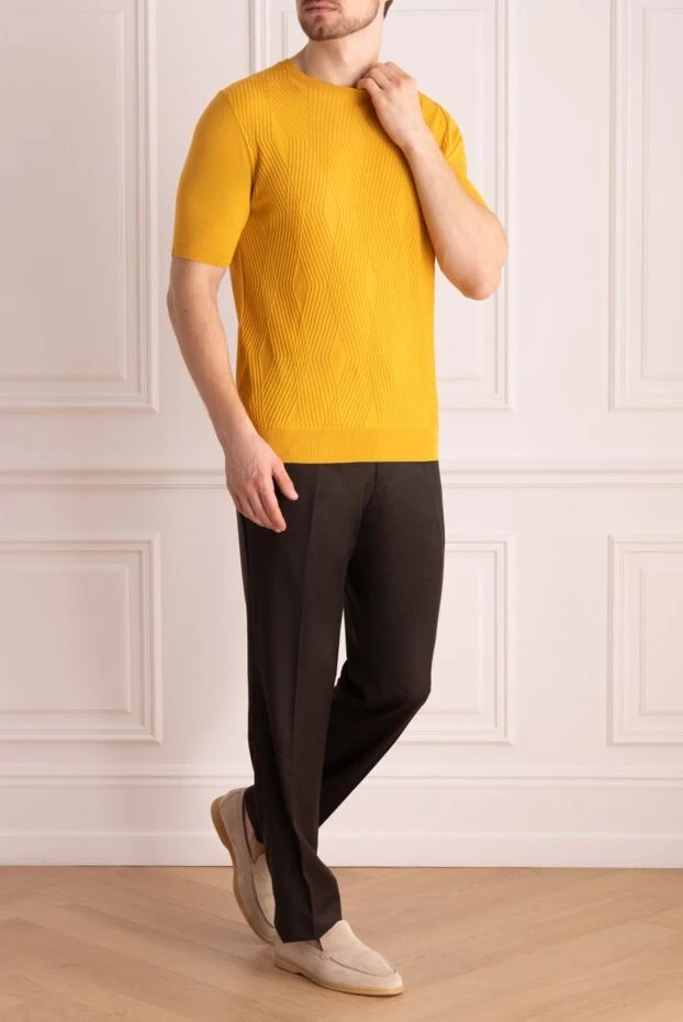 Cesare di Napoli man short sleeve jumper in silk and cotton yellow for men buy with prices and photos 168431 - photo 2