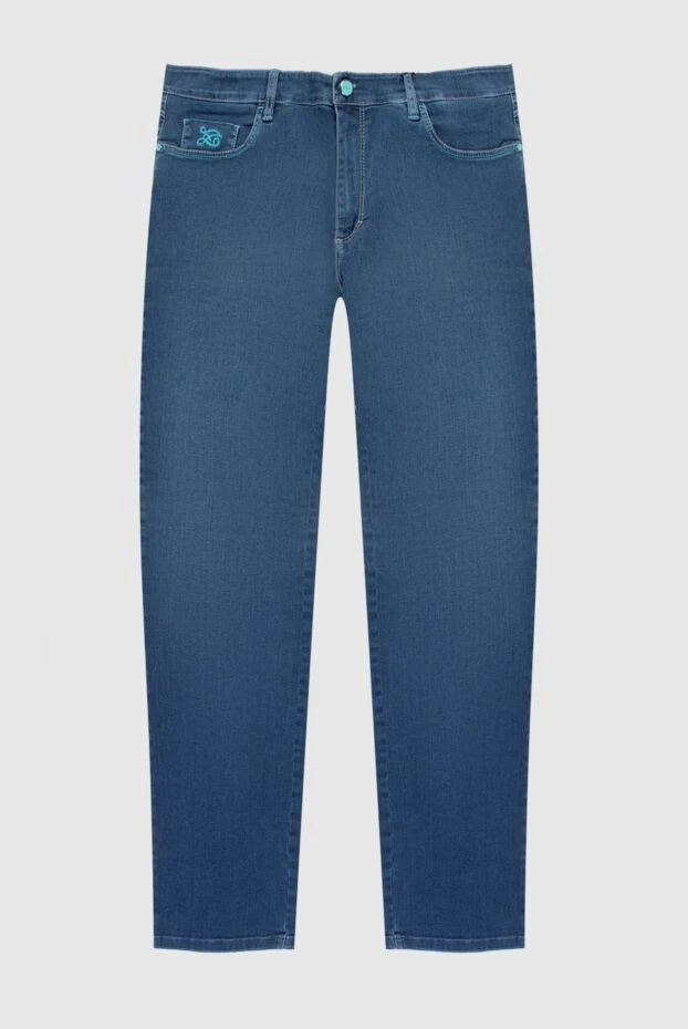 Zilli men's blue cotton jeans with turquoise stitching 197083 - photo 1