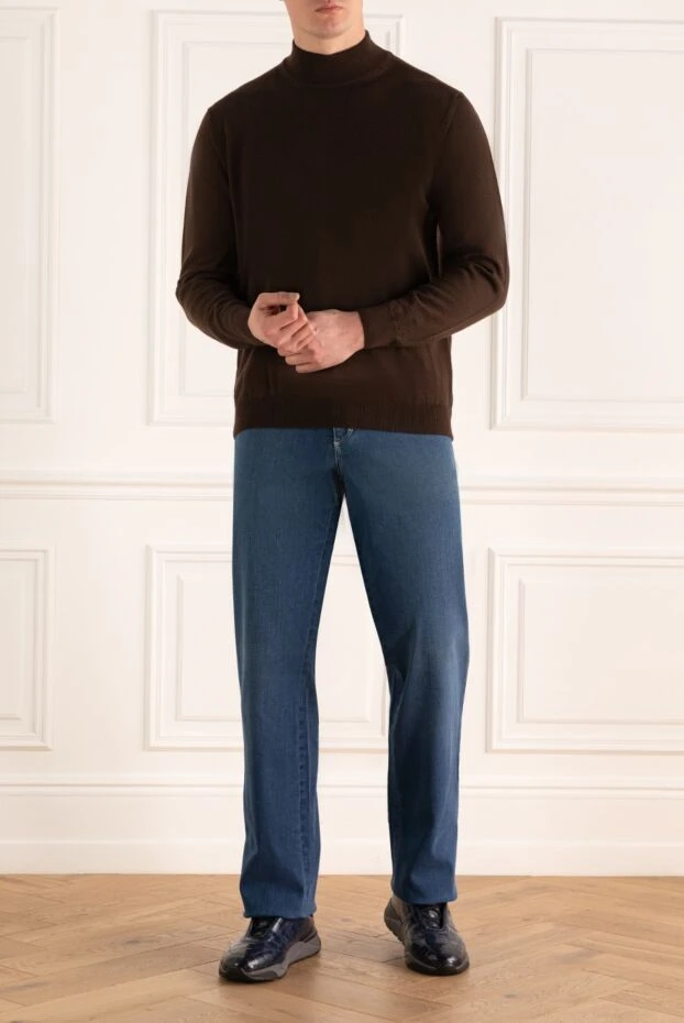 Zilli men's blue cotton jeans with turquoise stitching 197083 - photo 2