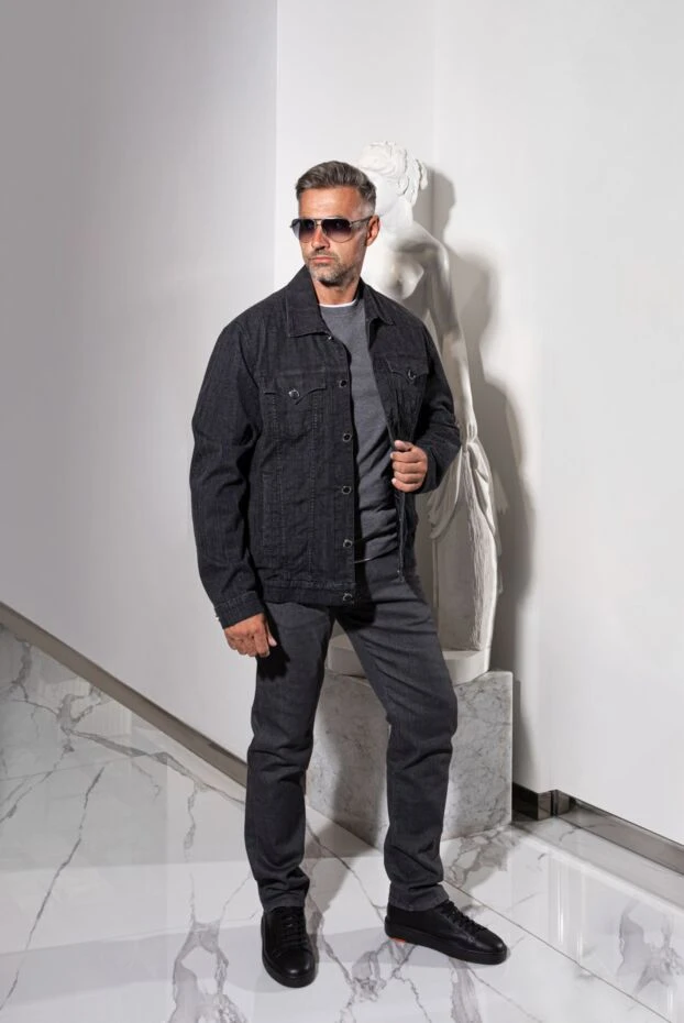 Куртка джинсовая из хлопка, полиэстера и полиуретана черная мужская - фото 2