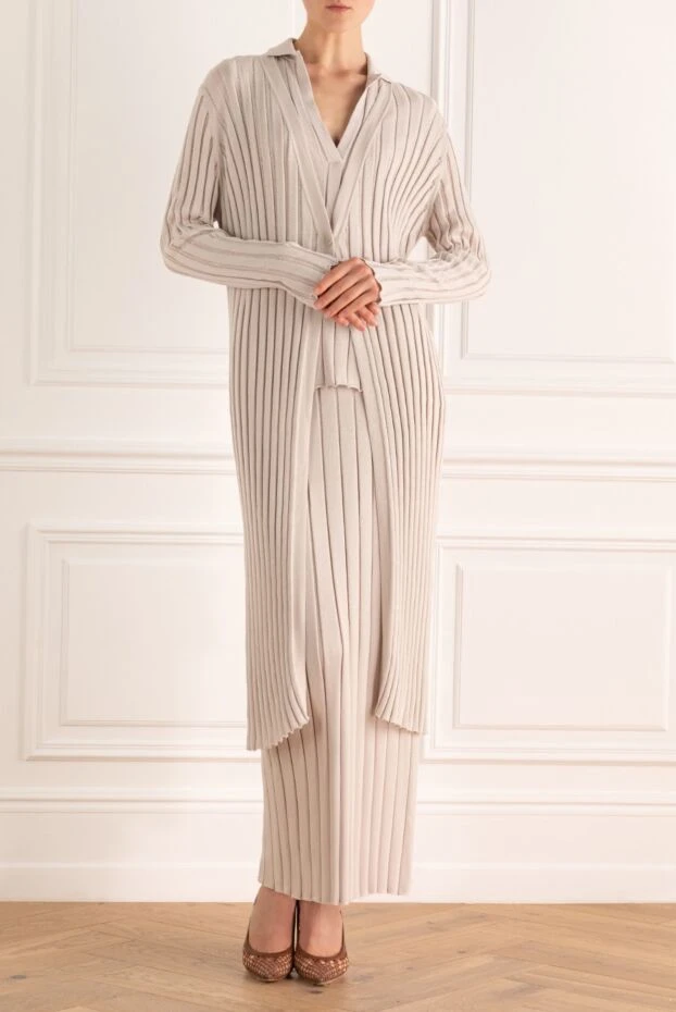 Fabiana Filippi elegant beige long cardigan with shirt collar and rib 195629 - photo 2