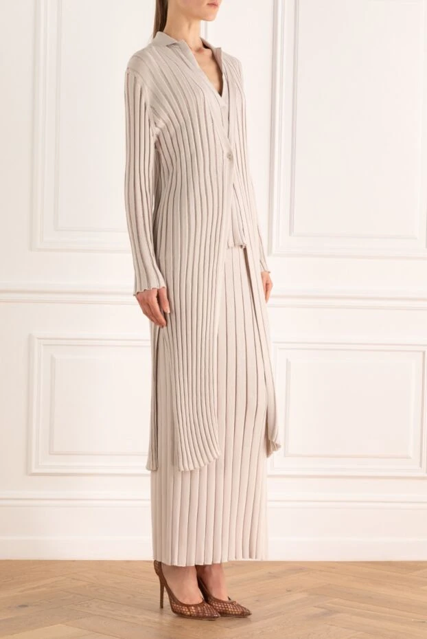 Fabiana Filippi elegant beige long cardigan with shirt collar and rib 195629 - photo 3